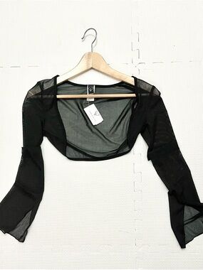 Sheer Mesh Bolero Shrug Black Long Sleeve Cropped Windsor Size S NWT